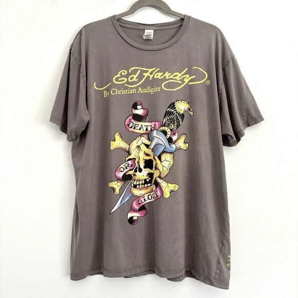 Ed Hardy Other - Ed Hardy by Christian Audigier Gray Skull Bones Short Sleeve T-Shirt Men’s XXL